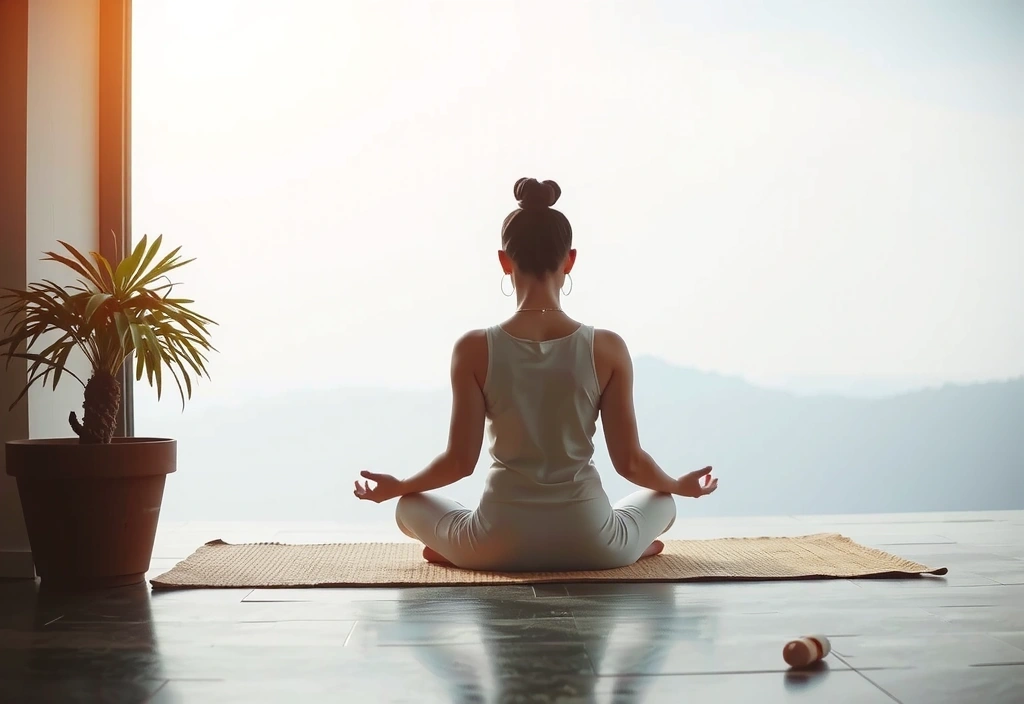 Person meditating in a peaceful setting, serene and calm