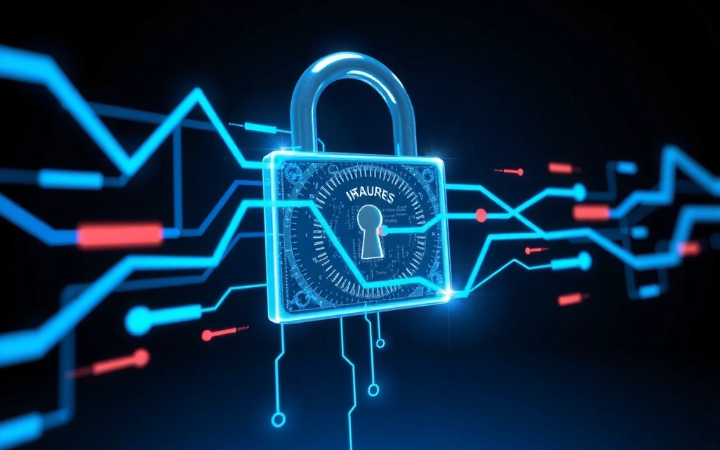 A secure digital lock with abstract data flowing around it, representing data security and protection.