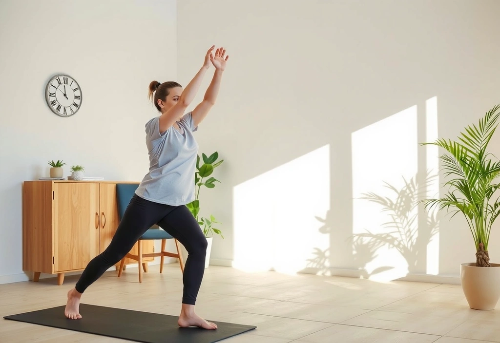 Person doing gentle stretches at home
