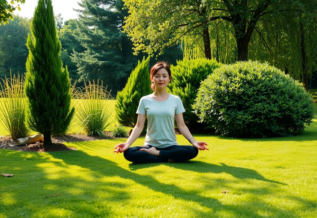 Person meditating in a serene garden