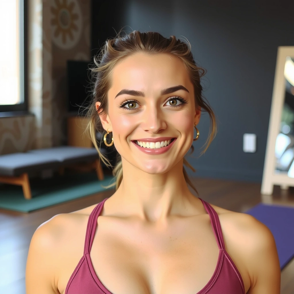 Smiling woman in yoga attire